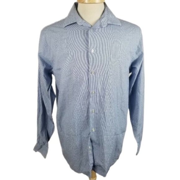 Calvin Klein 16 x 34/35 Blue Mini Check Long Sleeve Dress Shirt - Picture 1 of 5